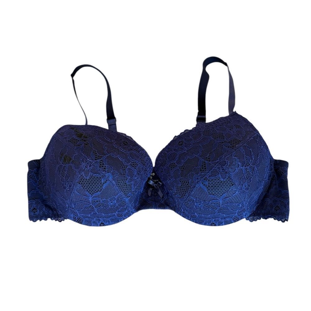 Torrid Lightly Lined T Shirt Bra Blue Lace Underwired Size 40DD Navy Blue